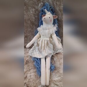 Unicorn Linen Rag Doll Floral Lace  in Cream Dress